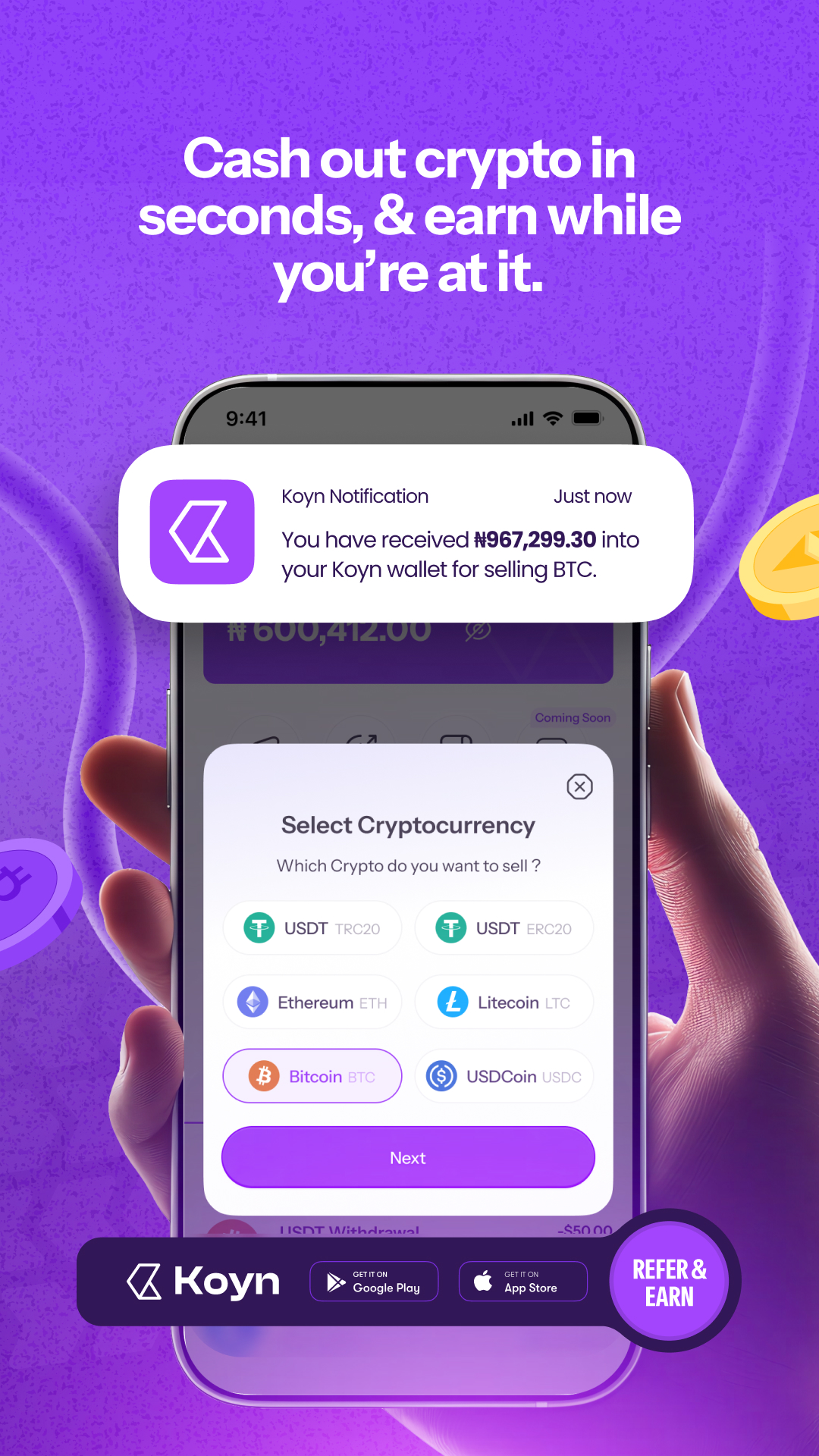 Koyn — Cash Out Crypto in Seconds